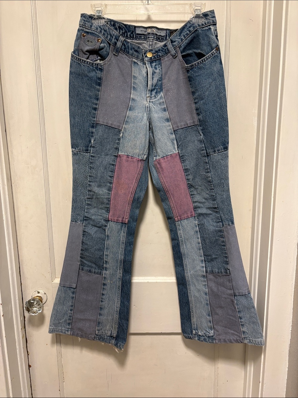 Y2K 90’s Divine Smile D.S Purple and Blue Patchwork Flared Women's Jeans 13